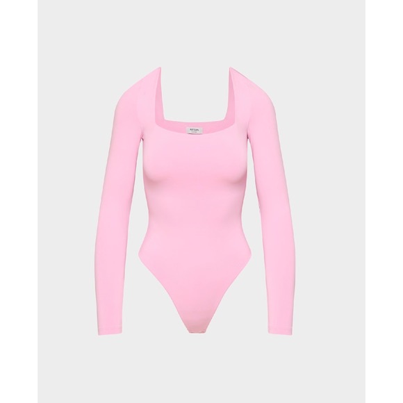 Babaton Tops - Babaton Contour Headway Long Sleeve Bodysuit Size Medium Pink Square Neck Thong